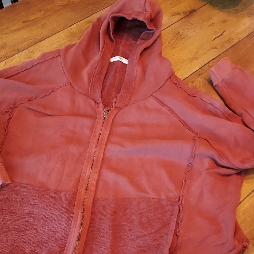 Rust Red Hooded Zip-Up Jacket